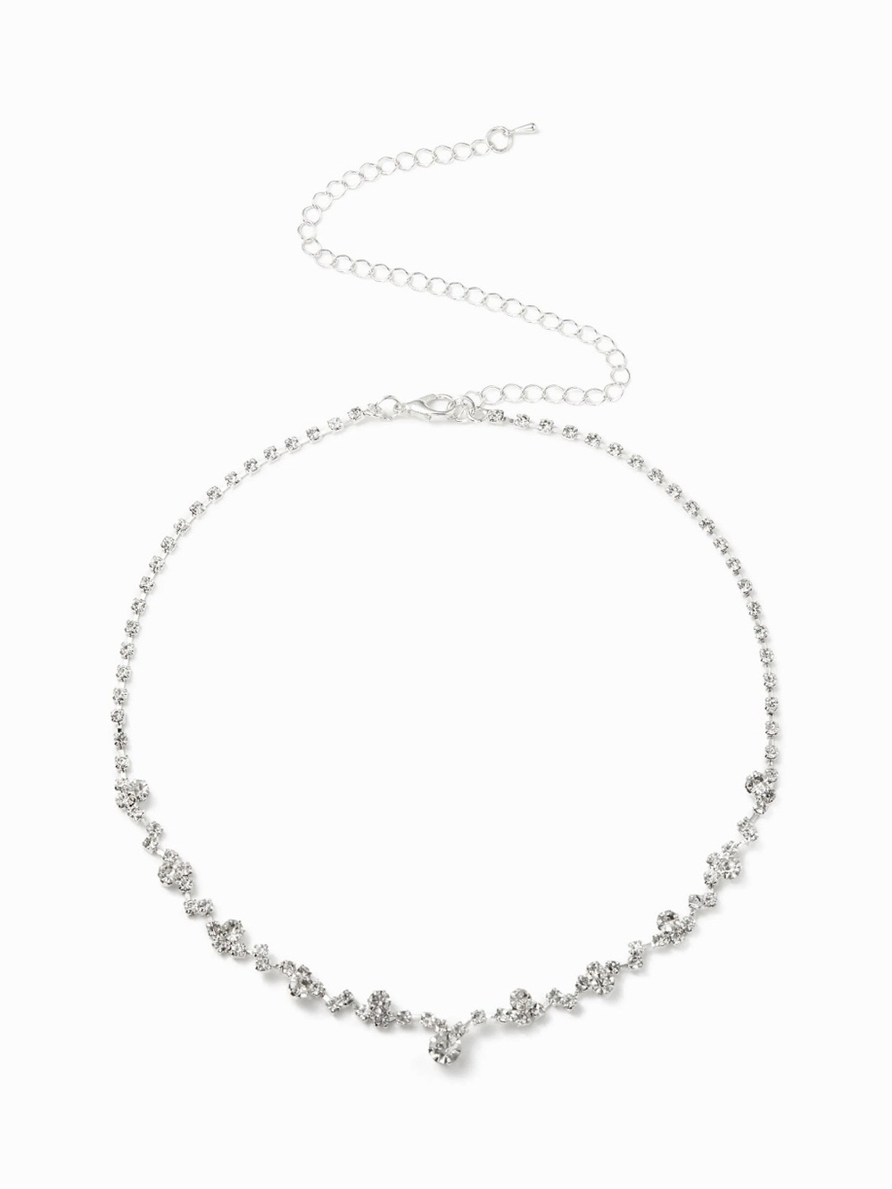 Cider Silver Crystal Floral Tennis Necklace